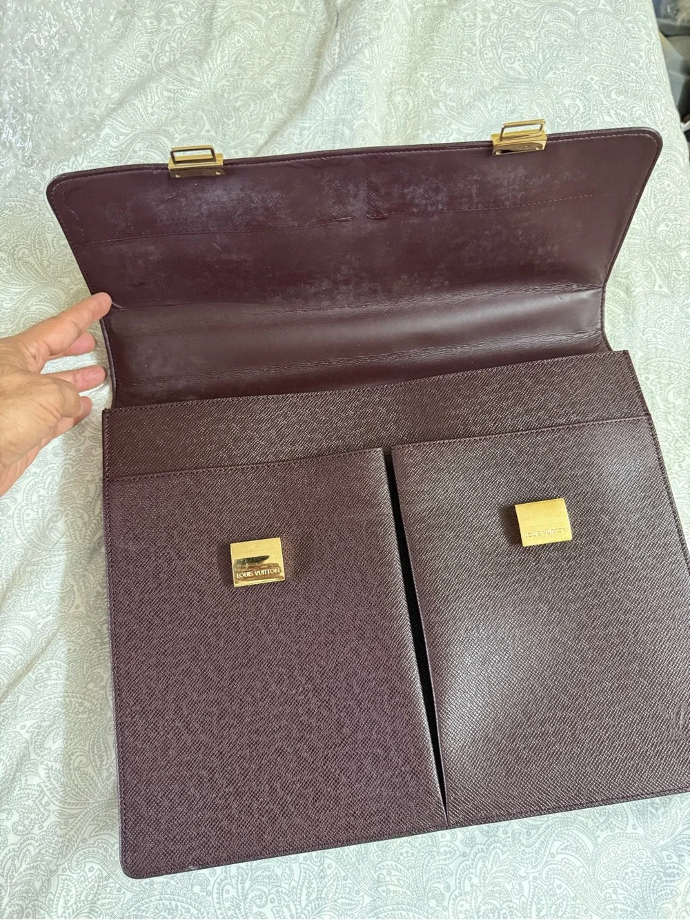 Men's Professional Briefcase in Burgundy with Gold Hardware